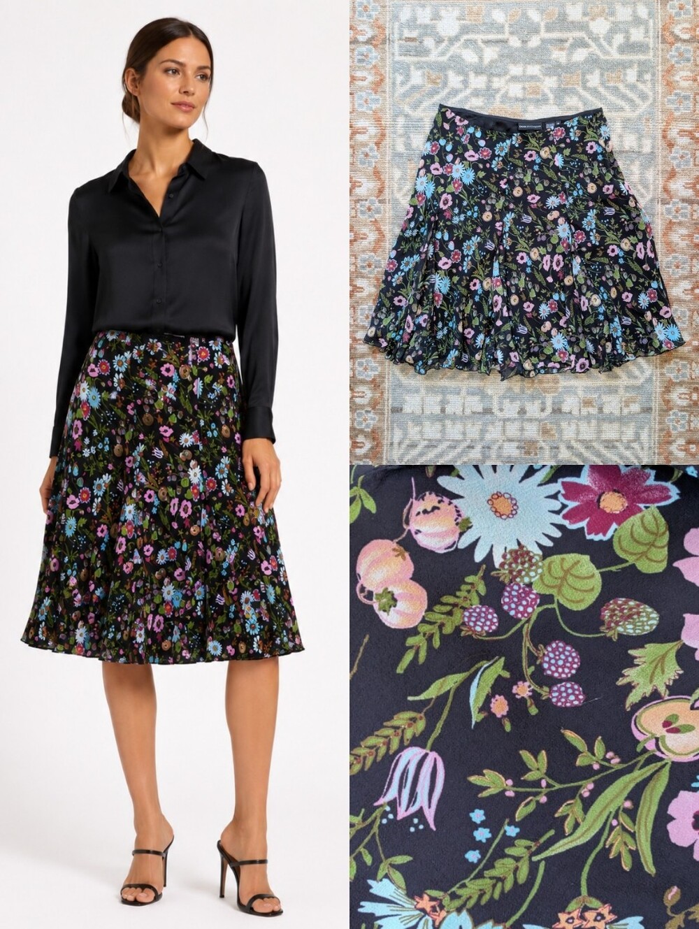 Dana Bachman Silk Floral Romantic Flutter Skirt